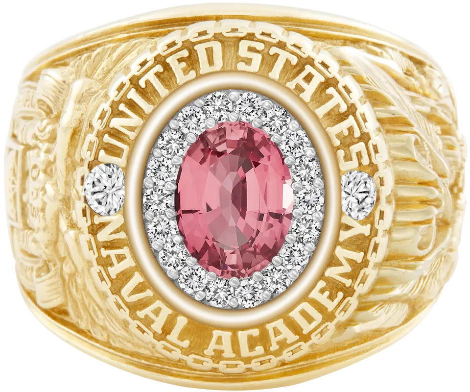 USNA Class Ring Mod™ with Pink Sapphire Centerpiece and Diamond Dividers
