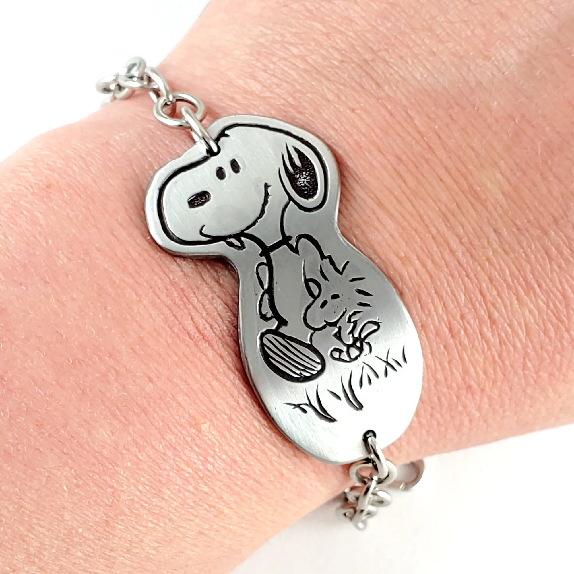 Vintage Snoopy & Woodstock Stainless Steel Spoon Bracelet