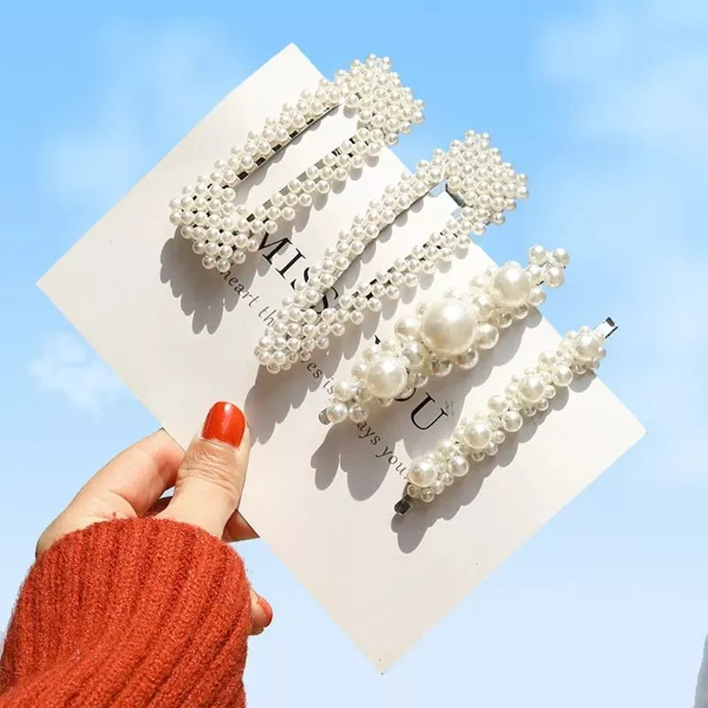White Pearl Hair Clip Set Of 4