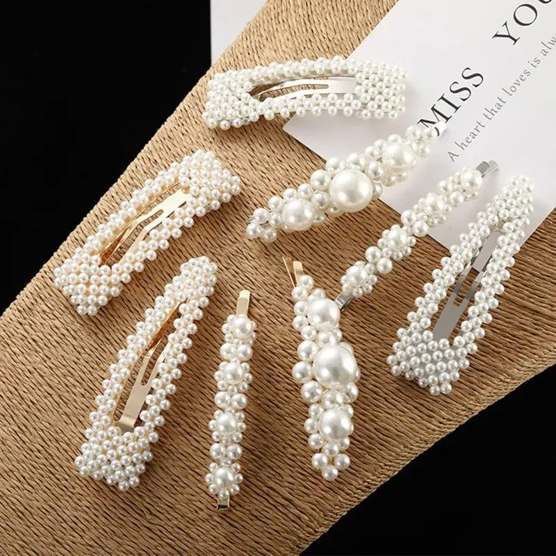 White Pearl Hair Clip Set Of 4