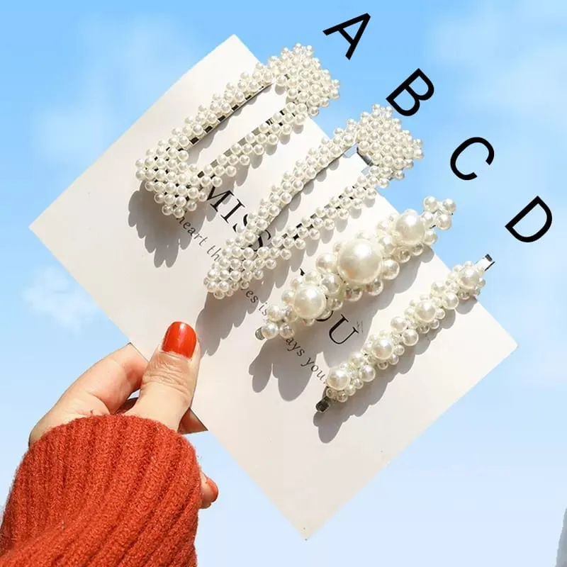 White Pearl Hair Clip Set Of 4