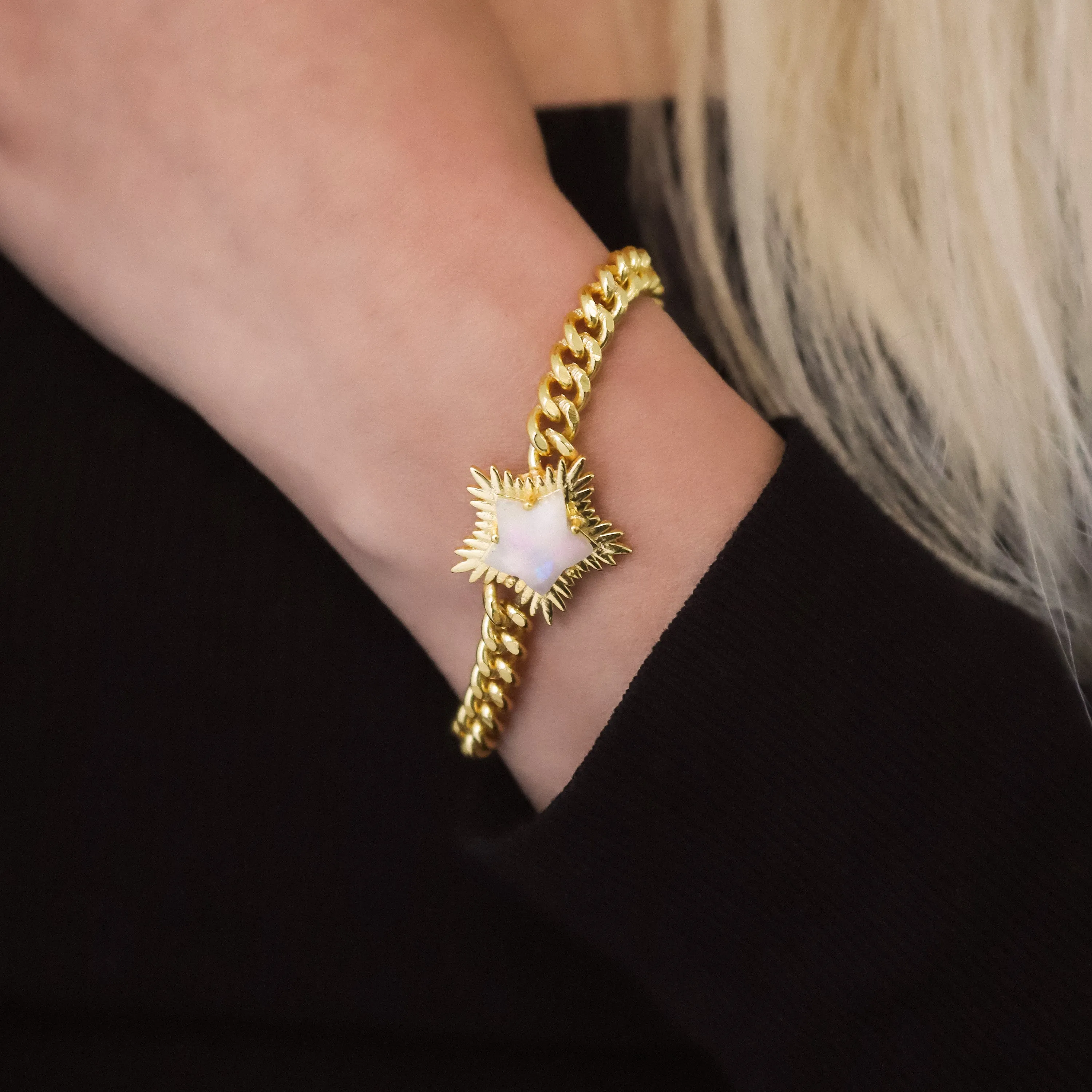 Willa Moonstone Spiky Star Bracelet | 18k Gold Plated
