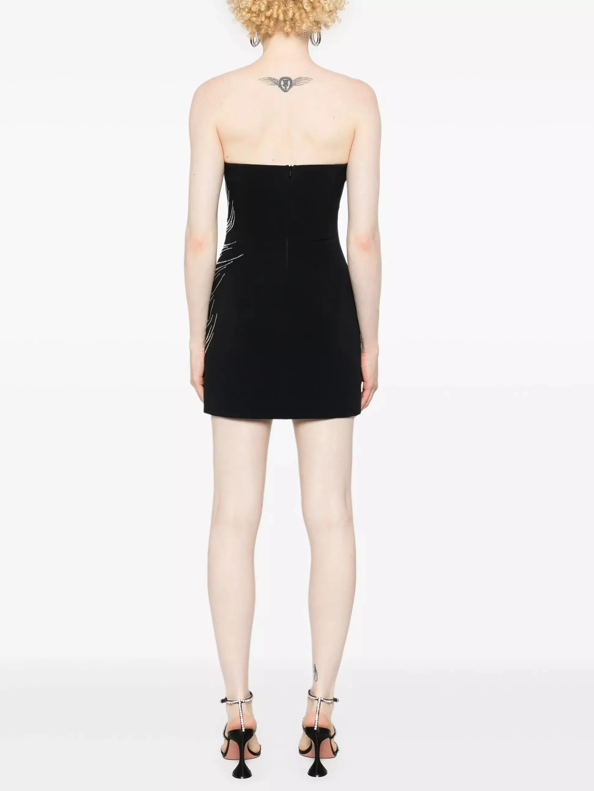 Women’s Black Strapless Beaded Feather-Embellished Mini Dress
