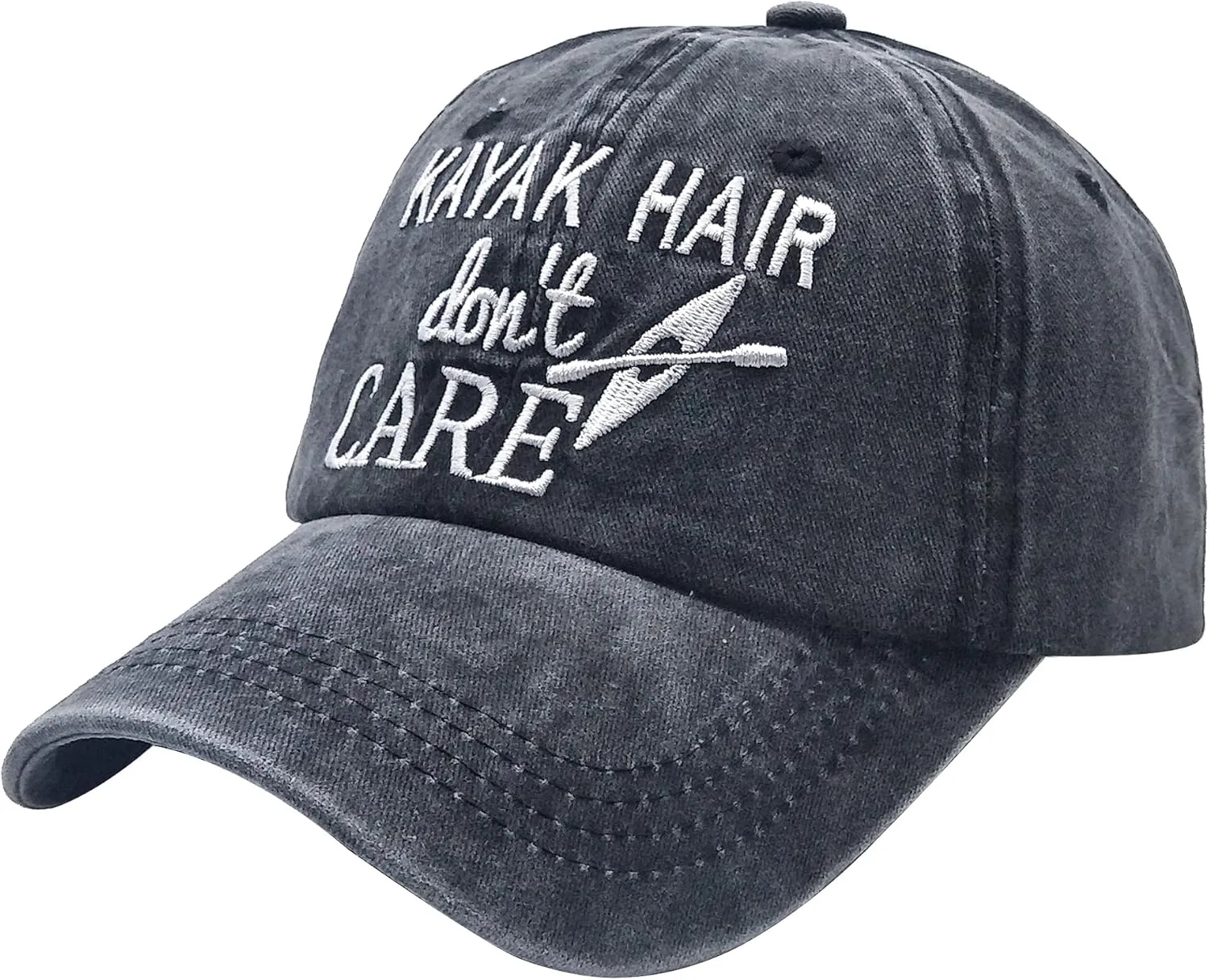 Women's Kayak Hair Don't Care Hat, Denim Washed Adjustable Baseball Cap