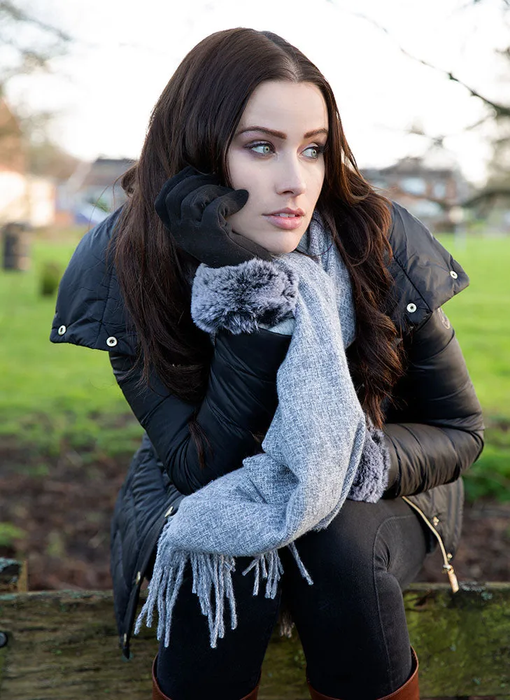 Women's Plain Tweed-Effect Midweight Scarf with Tassels