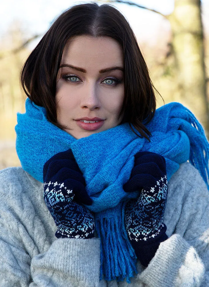 Women's Plain Tweed-Effect Midweight Scarf with Tassels