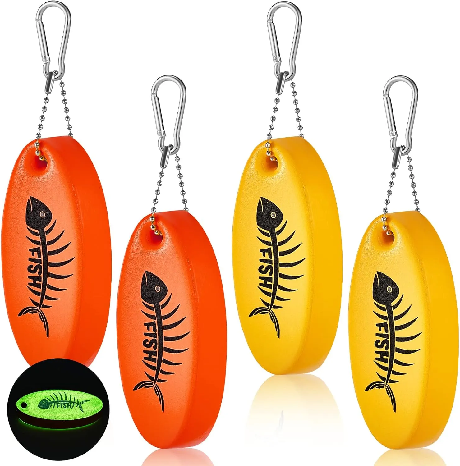 Yaomiao Floating Keychain Oval Shaped Foam Floating Key Ring Glow in the Dark Foam Floating Key Chain for Fishing Outdoor Sport (Yellow, Red,4 Pieces)