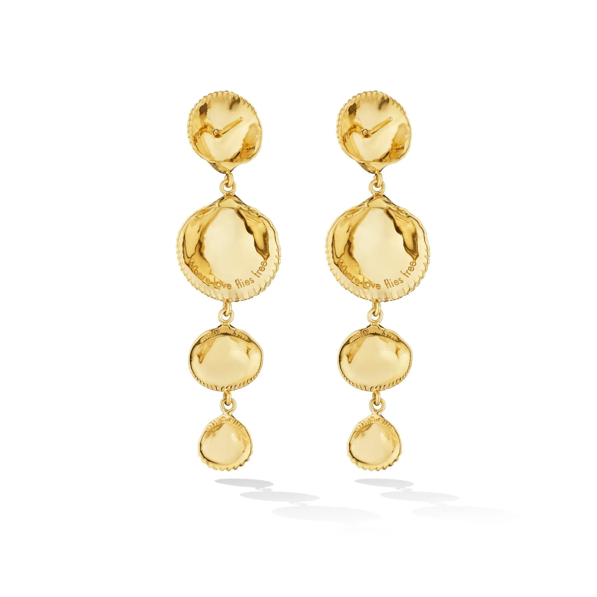 Yellow Gold Shell Drop Earrings